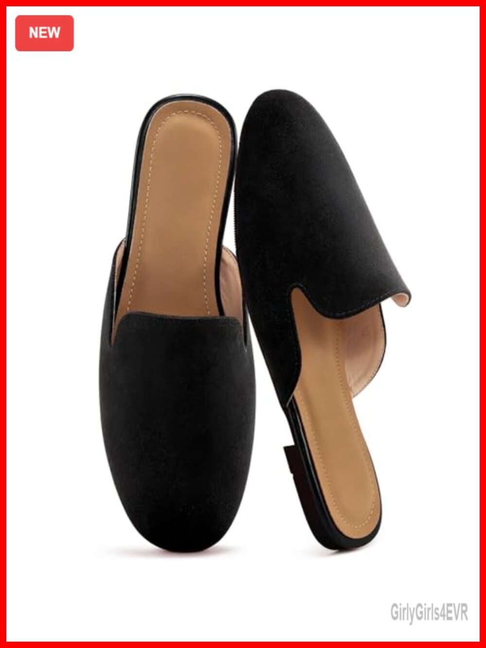 Suede Mules for Women Round Toe Slip On Flats Comfortable Work Slides